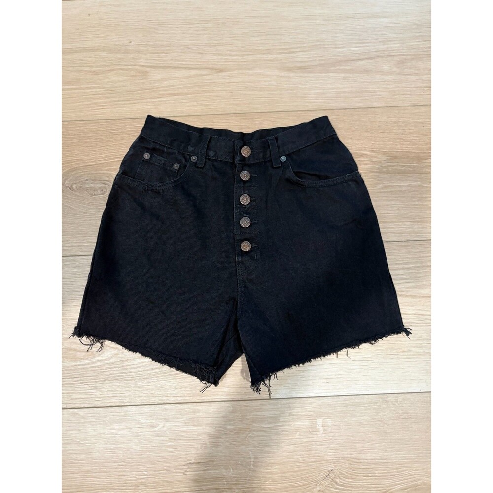 Jordache Black Denim Shorts Women's Size 7/8 High Waisted Button Fly Cutoff
